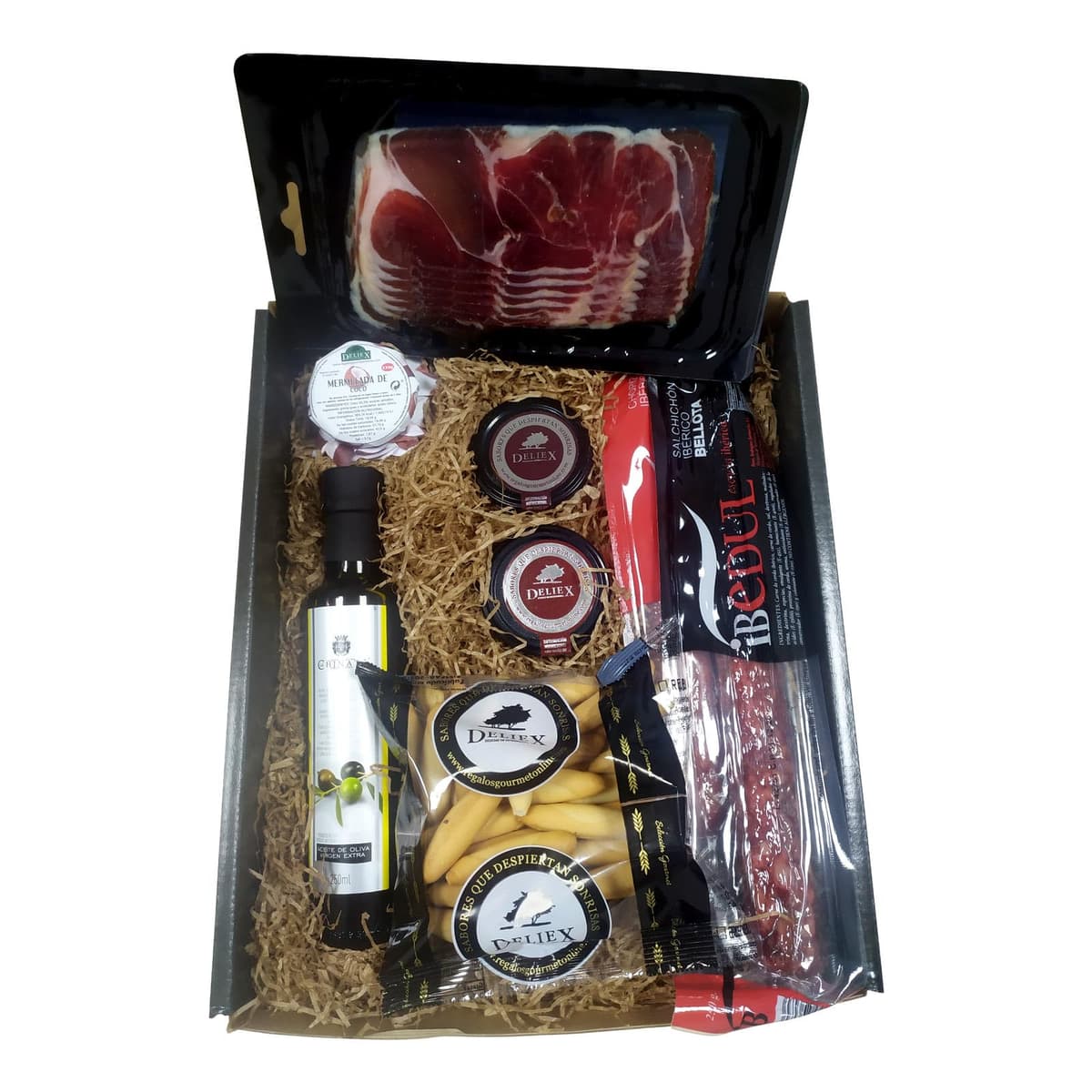 Deliex Gourmet Gift Basket with La Chinata Oil, Ham, Lot of Iberians, Cheese, Patés, Peaks... Original Gifts for Men and Women (Basket with Cheese) — view 4