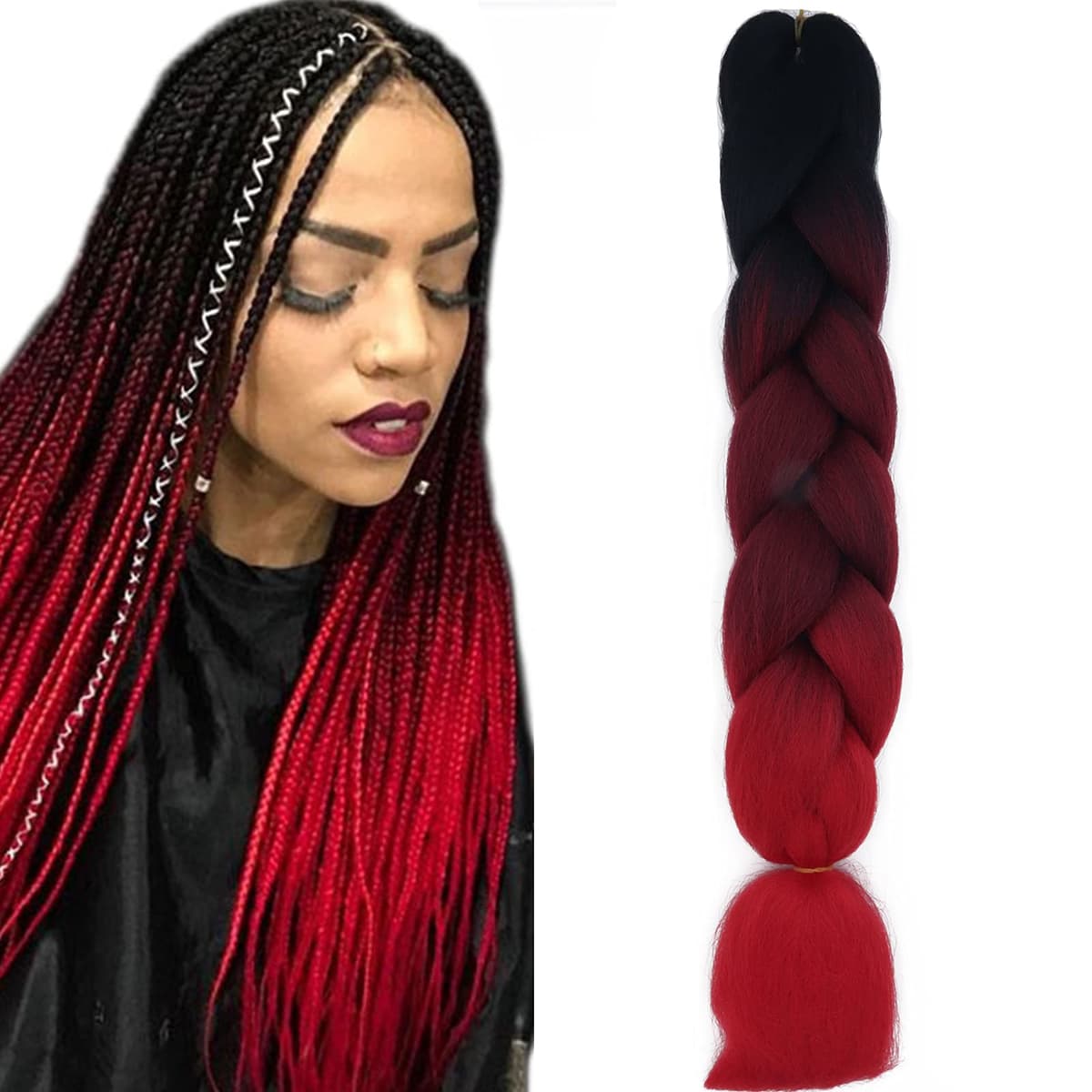 24" Braiding Hair Extension Jumbo Braids Synthetic 3bundles/pack Crochet Hair Afro Box Braid Heat Resistent (Dark Purple) — view 131