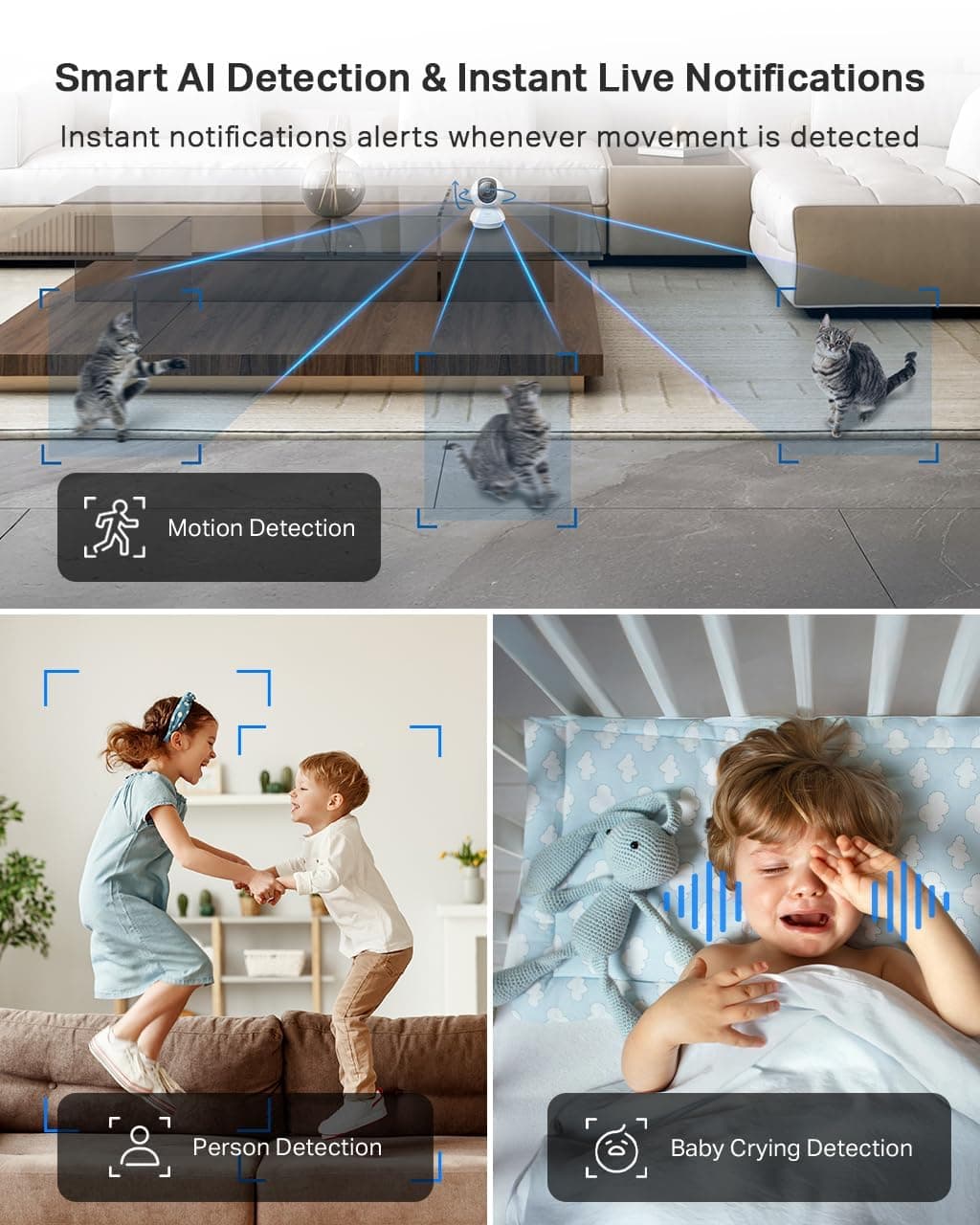 Tapo TC70 Pan/Tilt Indoor Camera House Security Camera, Dog Camera, No Monthly Fee, AI Detection, WiFi Camera, Baby Camera Monitor, 1080p Full HD, 360° View, Night Vision, Works with Alexa & Google — view 3