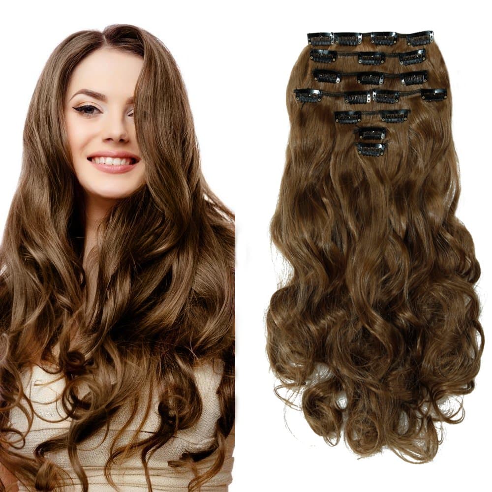 24"(60cm) SEGO Extensiones de Cabello Clip de Pelo Sintético Se Ve Natural 8 PCS [Sandy Rubio mezcla Blanqueador Rubio] Rizado Ondulado Largo Postizos Pelucas (140g) — view 27