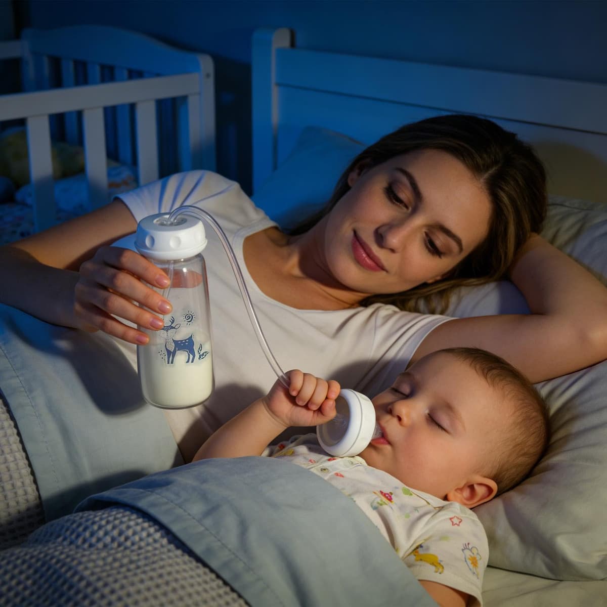 2 Anti-Colic Feeding Bottle - 240ml Silicone Feeder with Nipple Straw, Adjustable Fast Flow Milk Bottle for Kids 3 Months and Older, Home Bedroom Living Room Hotel Travel Camping — view 7