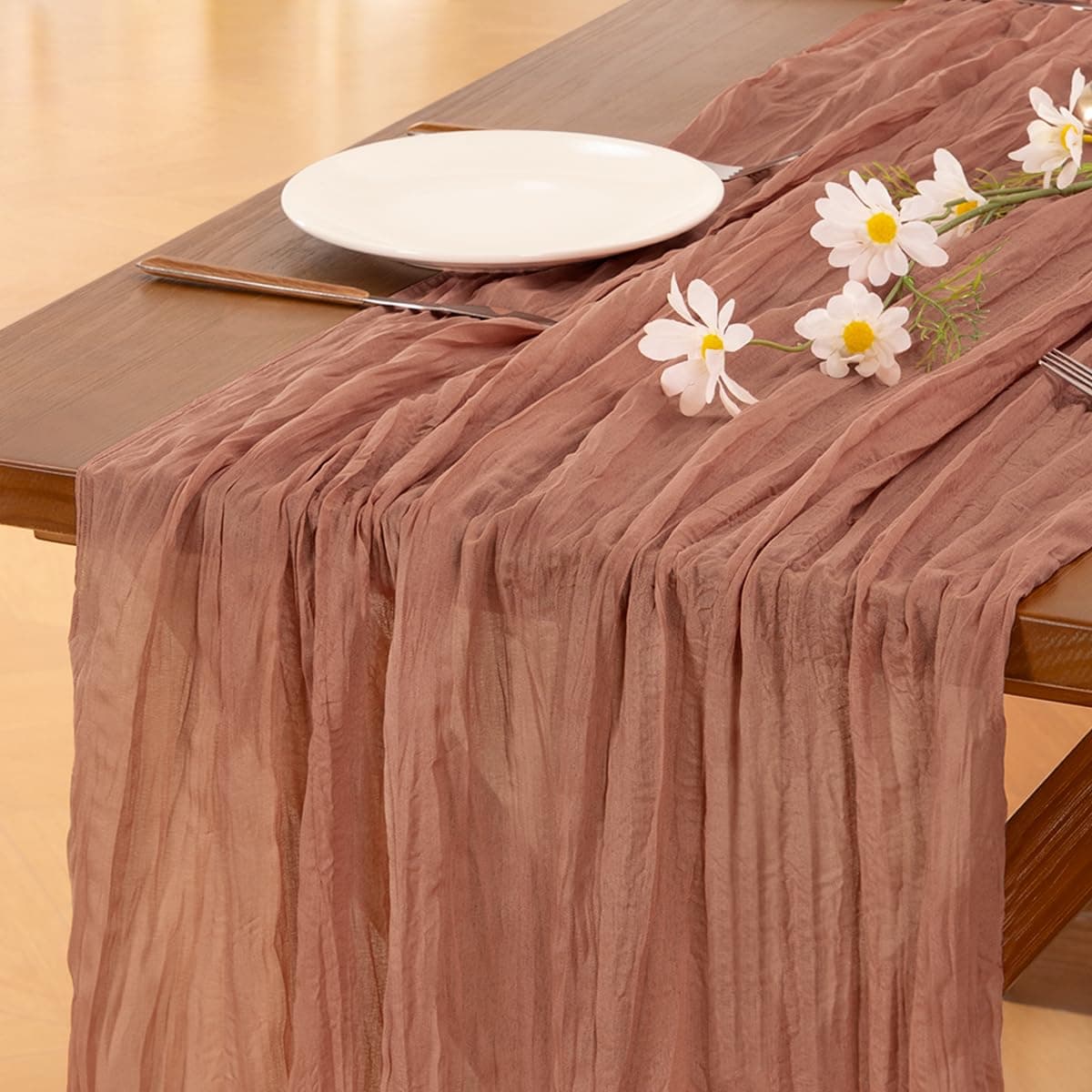 Socomi Beige Cheesecloth Table Runner Easter Spring Boho Rustic Gauze 120 inch 10FT Cheese Cloth Runner for Wedding Party Baby Shower Birthday Home Decor Holiday Decorations — view 31