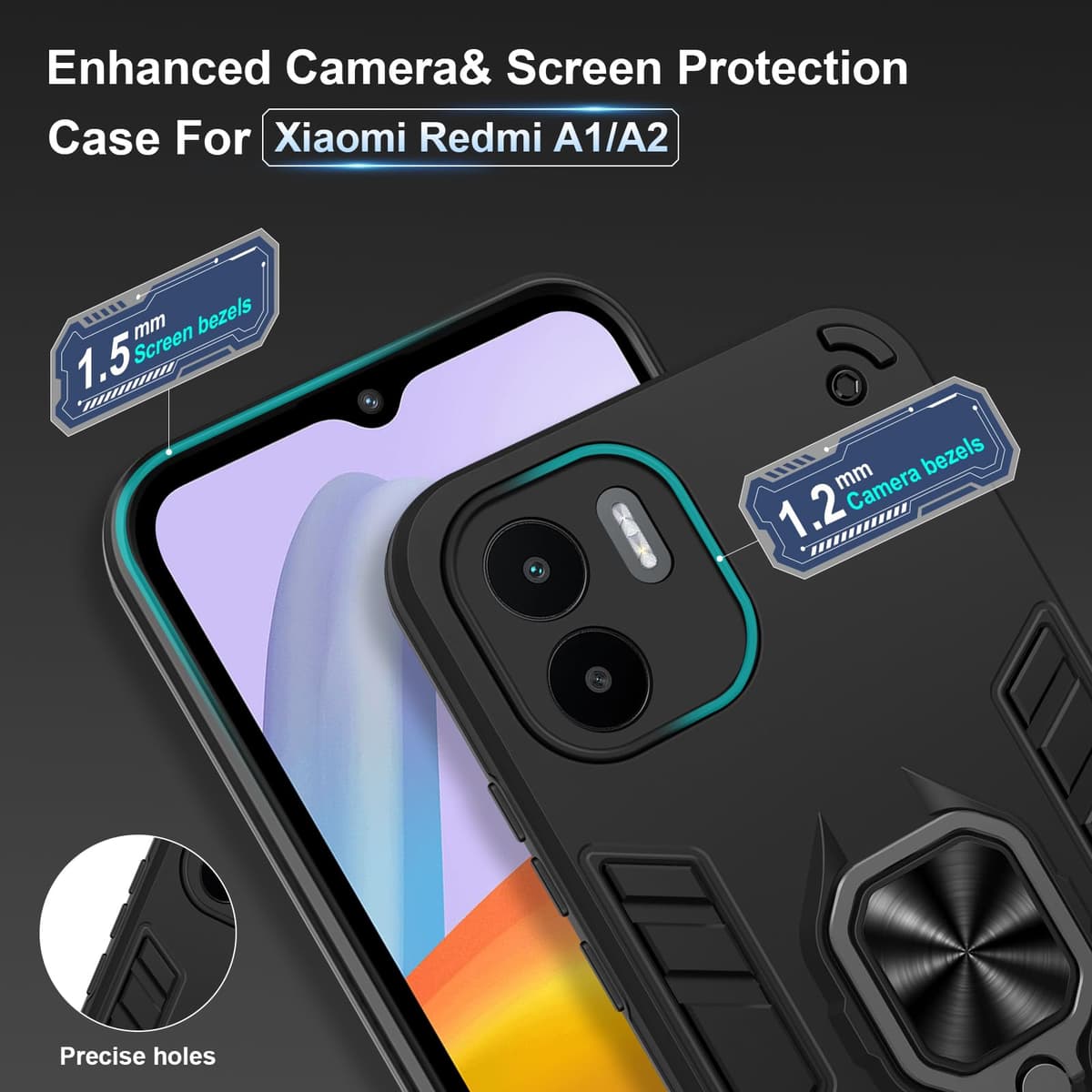 Funda para CMF Phone 2 Pro, Carcasa Antigolpes con Soporte anular metálico, Case Protectora de Grado Militar, Negro — view 53