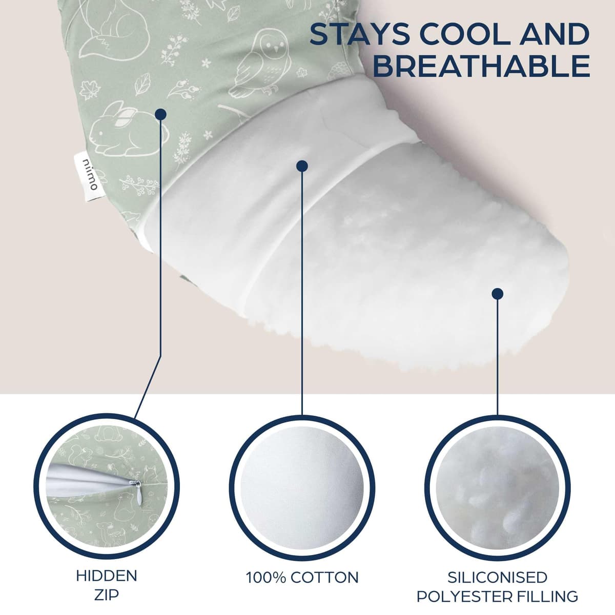 Niimo Nursing Pillow - Oeko-TEX® Standard 100, Ergonomic Baby Support Pillow, Machine-Washable Baby Feeding Pillow, Multifunctional Feeding Pillows for Breastfeeding & Bottle-feeding, 100% Cotton — view 3