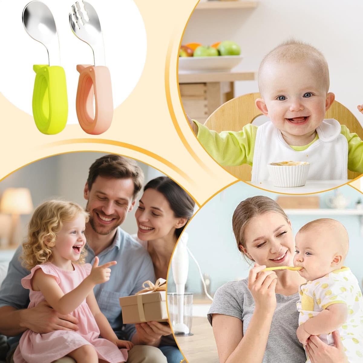 Forks and Spoons, Stainless Steel Anti-Slip Fork Spoon, Self-Feeding Cutlery with Round Handle, for Lunch, Dinner, School, Travel, Home, Daycare, Boys, Girls, 1+ Years, Road Trip — view 5