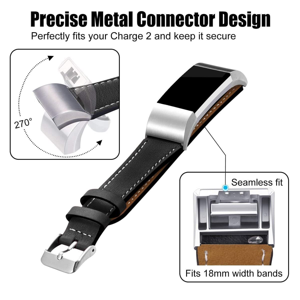 Mornex Correa de Cuero Genuino Compatible Charge 2, Correa Ajustable Correas de Recambio Pulseras Pulsera Banda de Actividad Física con Conectores de Metal — view 2