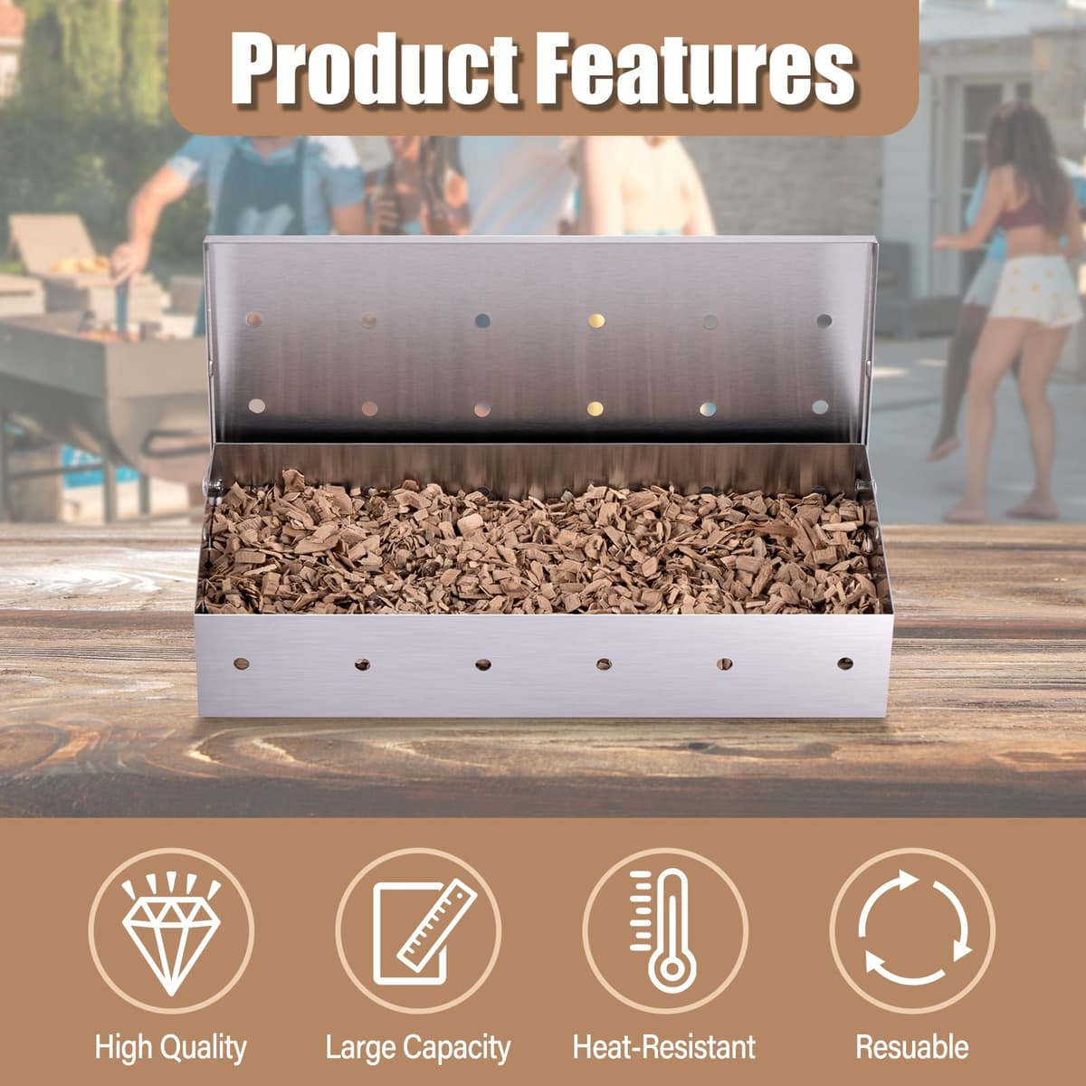 Juego de Tubos para Ahumar con Pellets Tubo para Ahumar, Accesorios para Barbacoas de Gas o de Carbón, Caja para Ahumar de Acero Inoxidable para Asar Carne Barbacoas al Aire Libre Cocina — view 5