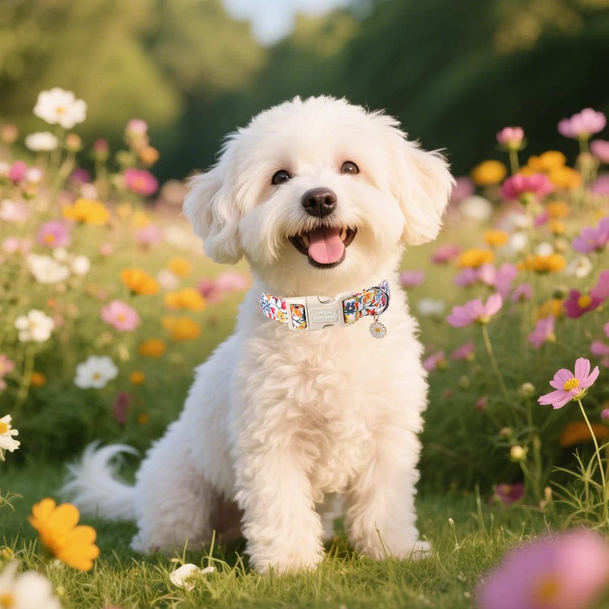 Unique style paws Dog Collar Quick Release Cotton Colorful Flower Collar Gift Durable Cute Collar for Small Medium Large Boys Girls Dogs — view 4