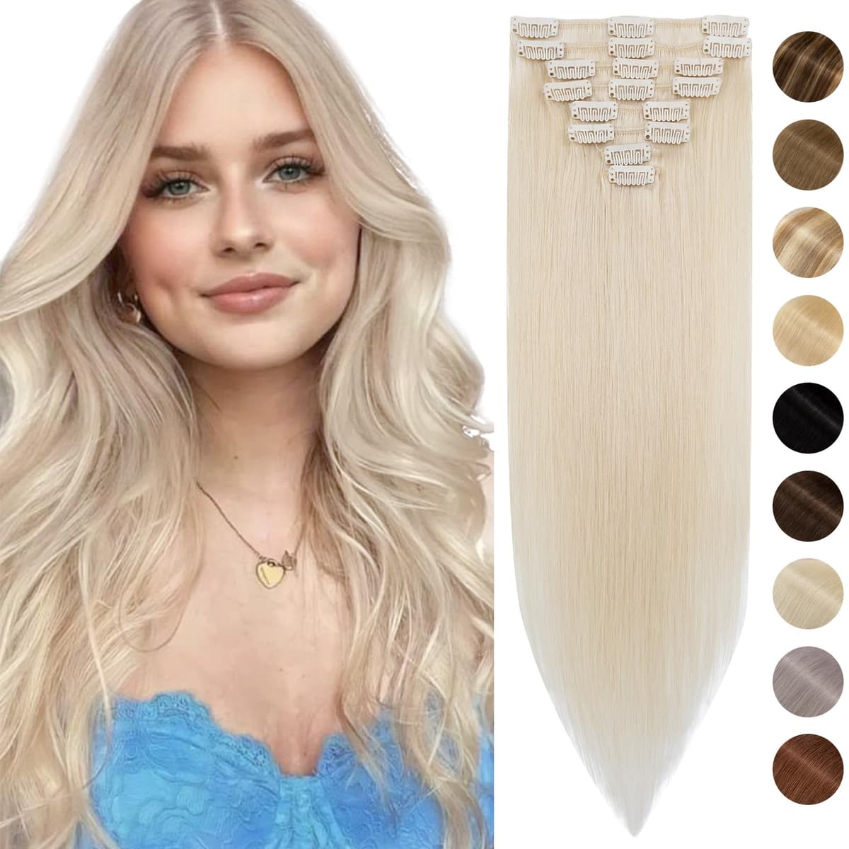Silk-co 10inch Hair Extensions Clip in Hair Extension Human Hair #04 Medium Brown -Basic Thickness-Thin Weft- 8 Pieces Real Remy Straight Hair Extensions[50g] — view 10