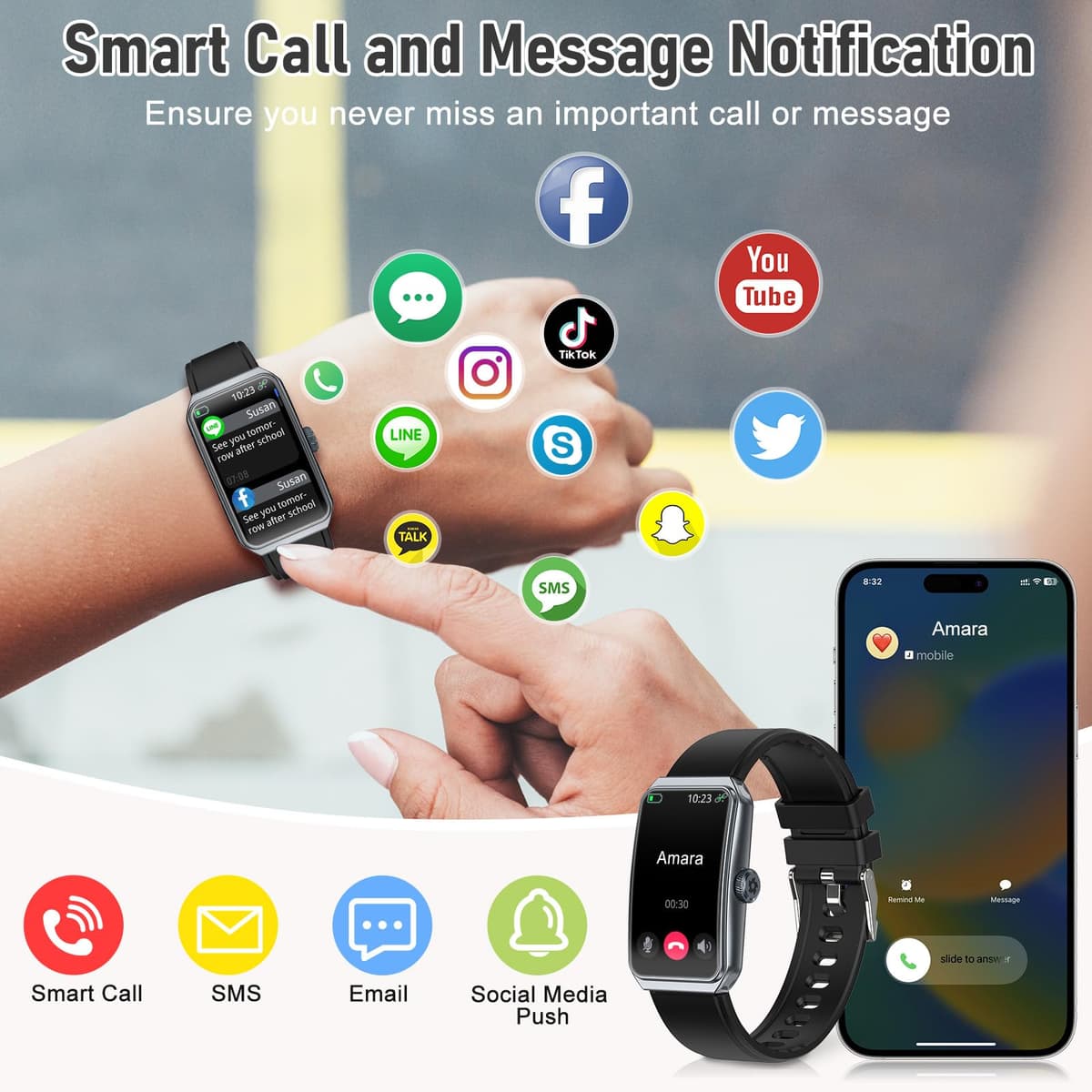 Fitness Tracker with 24/7 Heart Rate, Blood Pressure Blood Oxygen Sleep Monitor,103 Sports Modes Smart Watch IP68 Waterproof Activity Trackers, Step Counter Calories Pedometer for Women Men (Black) — view 7
