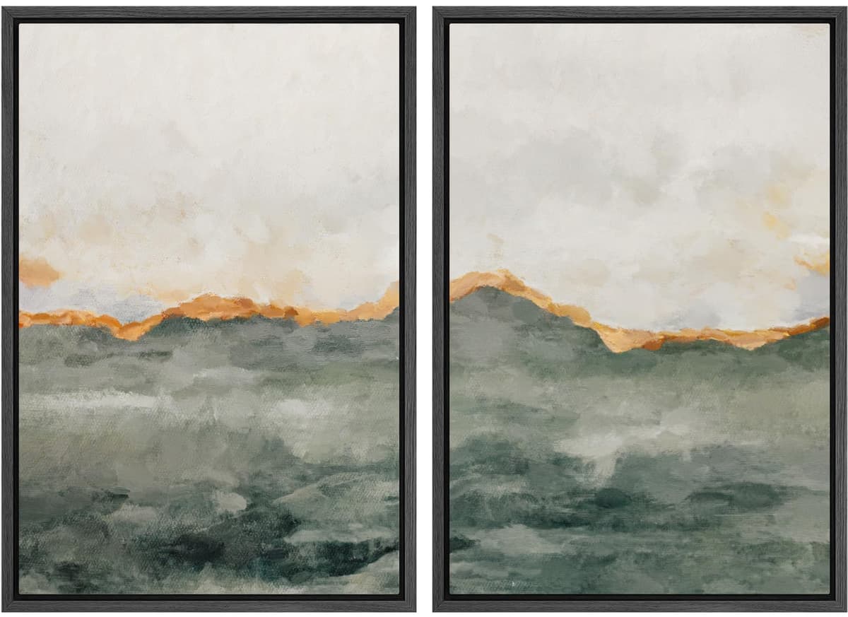MUDECOR Framed Canvas Print Wall Art Set Watercolor Pastel Duotone Tan Landscape Abstract Shapes Illustrations Modern Art Decorative Contemporary for Living Room, Bedroom, Office - 24"x36"x2 Natural — view 123