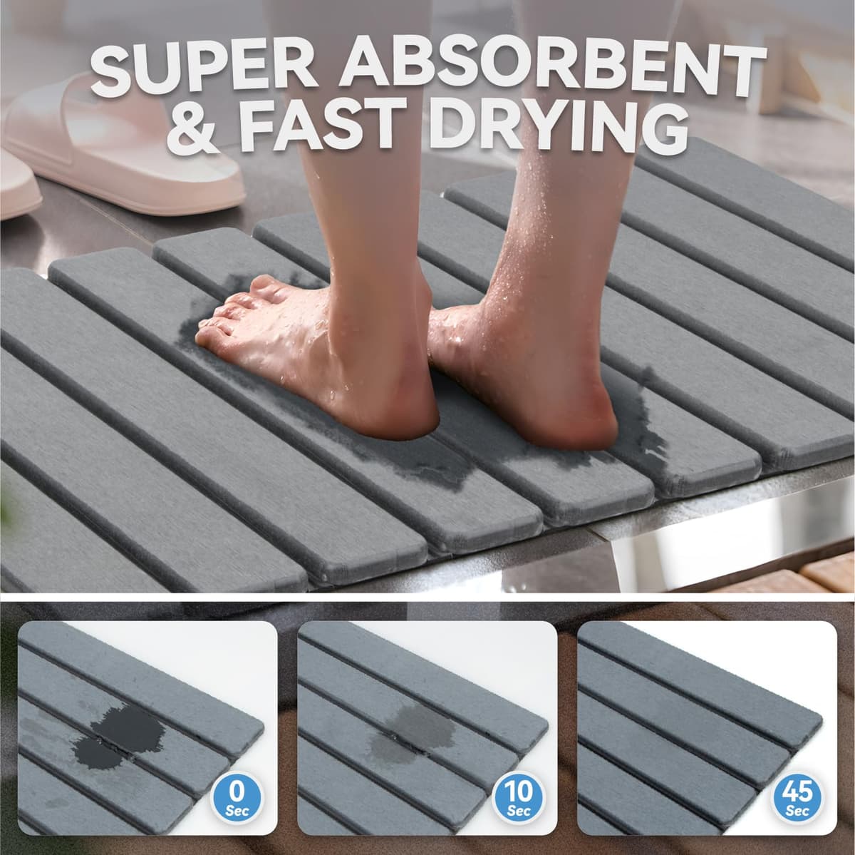 iHomara Alfombra de baño plegable, natural tierra de diatomeas antideslizante, rápido secado, super absorbente, 60x39 cm, alfombrilla de ducha para baño, casa y cocina — view 4