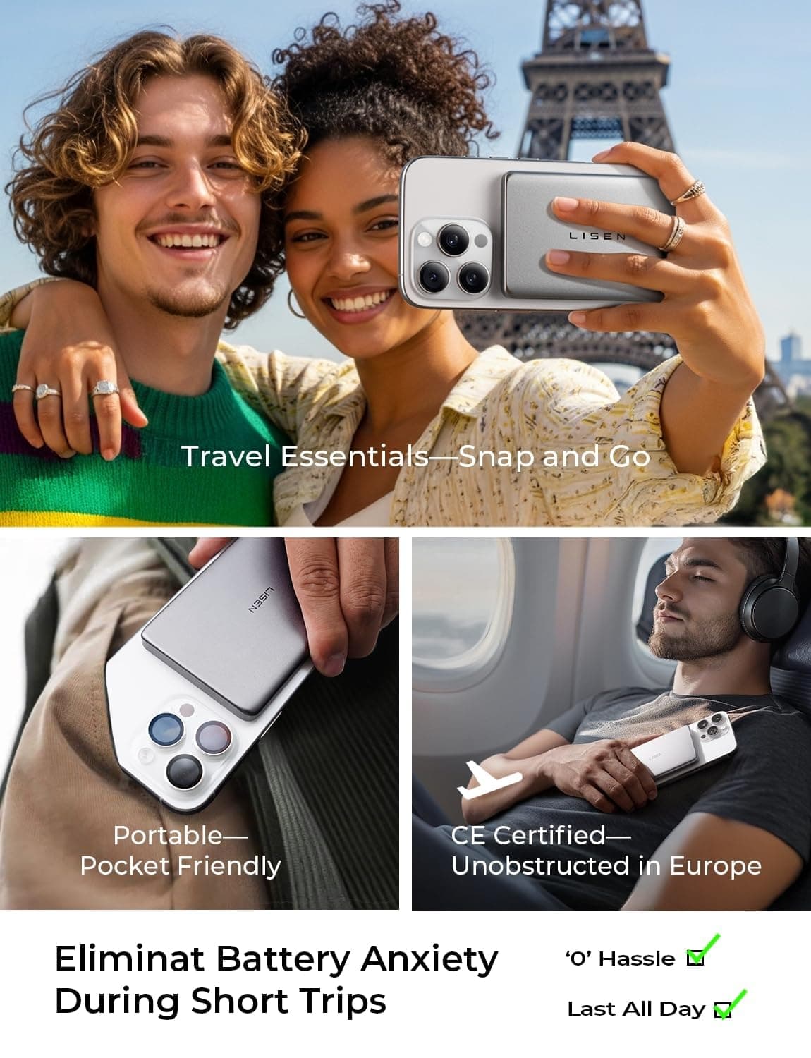 LISEN Magsafe Power Bank Slim Magnetic Mag Safecharger Power Bank for iPhone 0.3" Magsafe Battery Pack Accessories 5000mAh Wireless Portable Charger Christmas for Gifts for iPhone 17-14 Pro Max Air — view 3