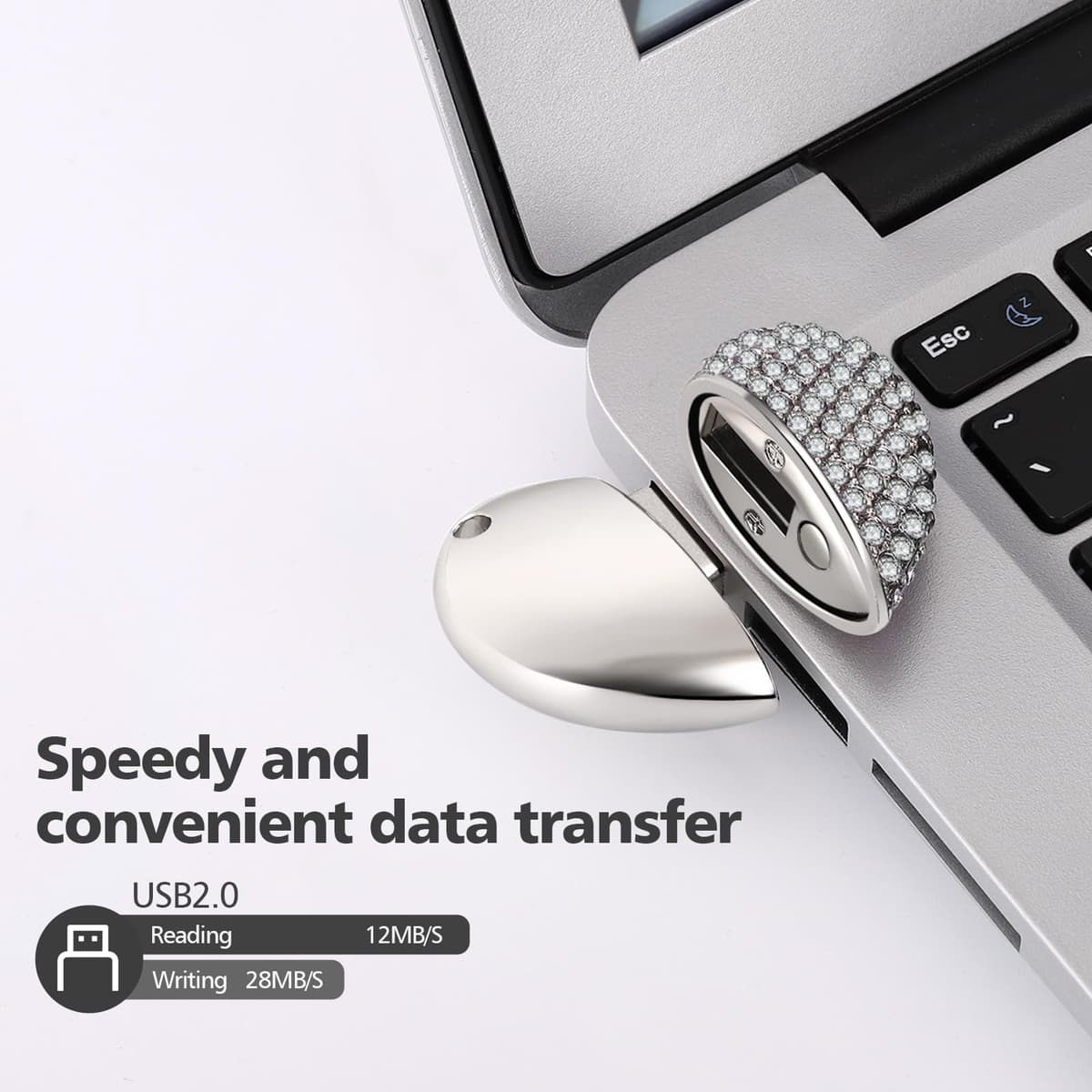 USB 2.0 Flash Drive,Cute Romantic Heart Shape USB Memory Stick,Thumb Drive for Photos, Music, Files Storage (Silver, 64, GB) — view 3