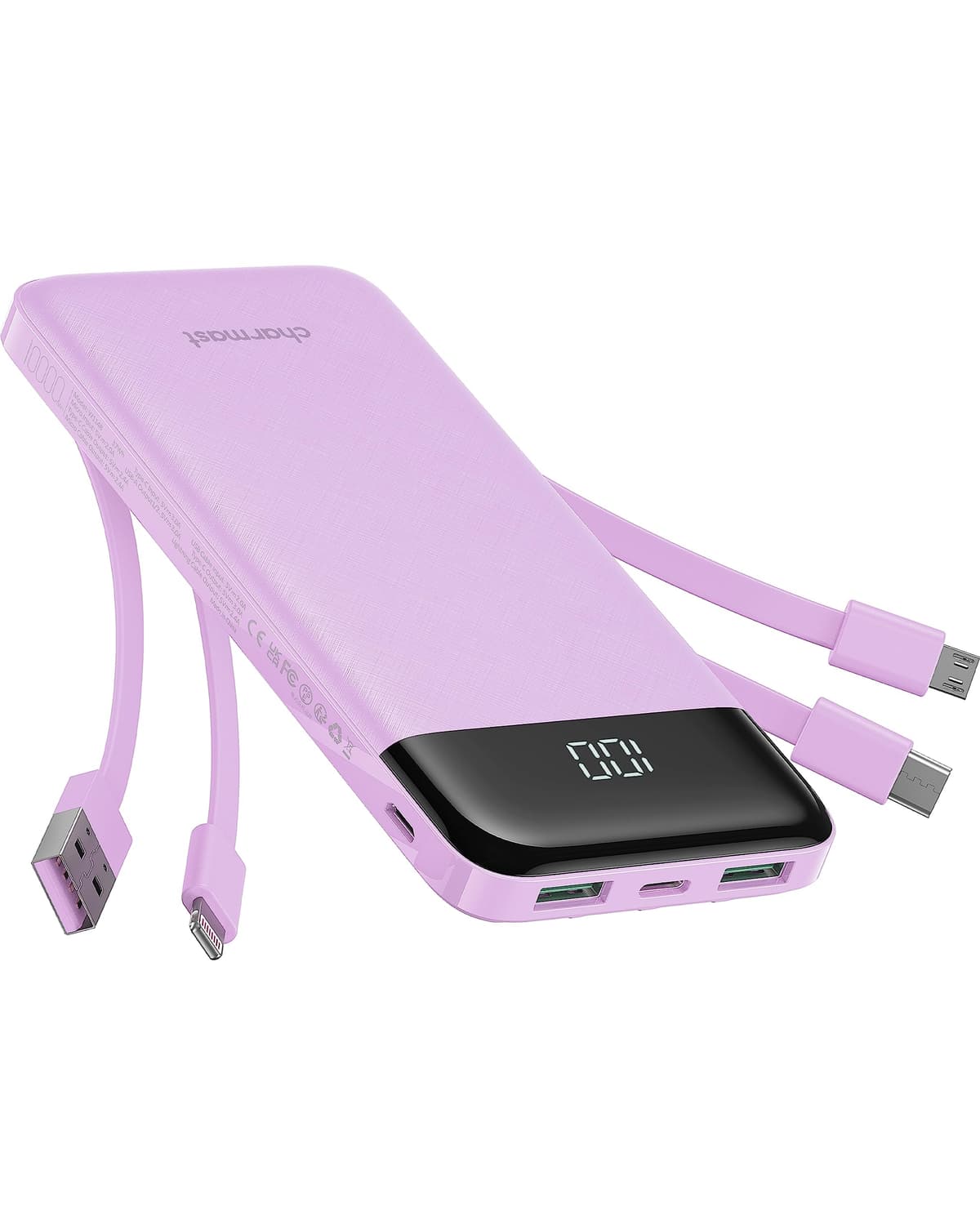 charmast Portable Charger with Built in Cables, Power Bank with Cords Wires, Slim 10000mAh Travel Battery Pack 6 Outputs 3 Inputs 3A Fast Charging for Samsung Google Pixel LG Moto iPhone iPad — view 10