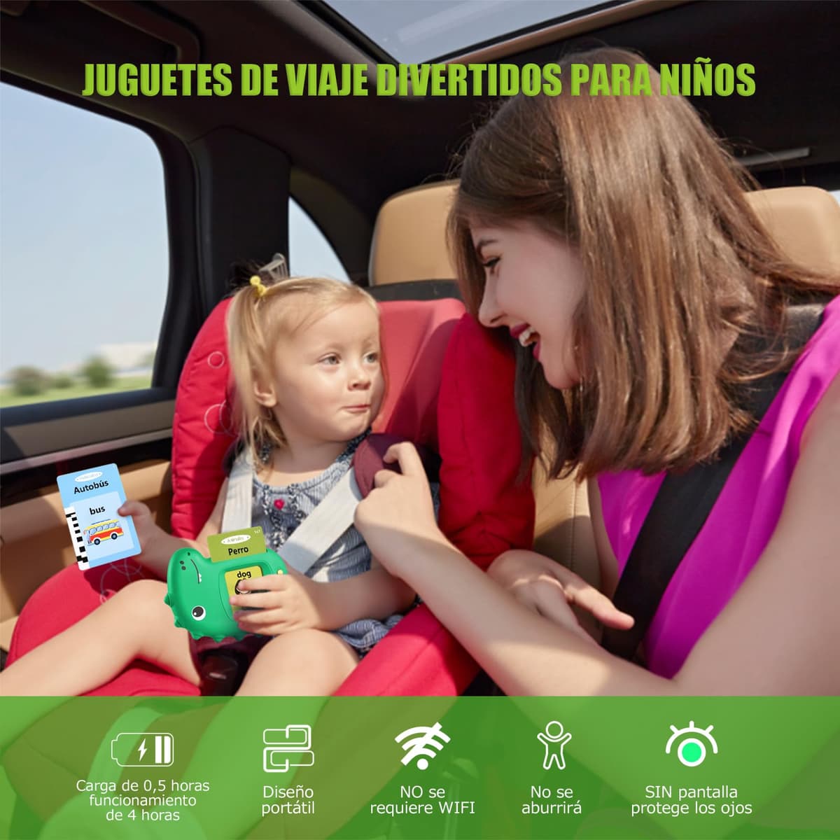 Tarjetas Flash Parlantes 510 Palabras Tarjeta Flash Parlante Juguetes Educativos Niños para 3+ Años 255 Tarjetas Flash Parlantes Juguetes de Aprendizaje Talking Flash Card (España Verde) — view 5