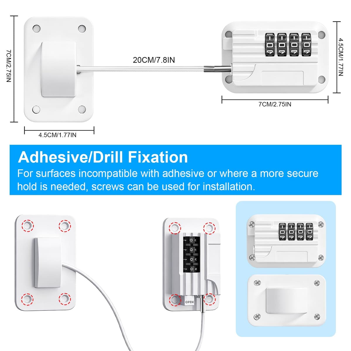 flintronic Candado Nevera con Codigo para Bebés y Adultos, Cerraduras para Figorífico con Código, Cierre de Seguridad Autoadhesiva para Refrigeradores, Taladrar, Frigorífico,Armarios,Ventana-Blanco — view 2