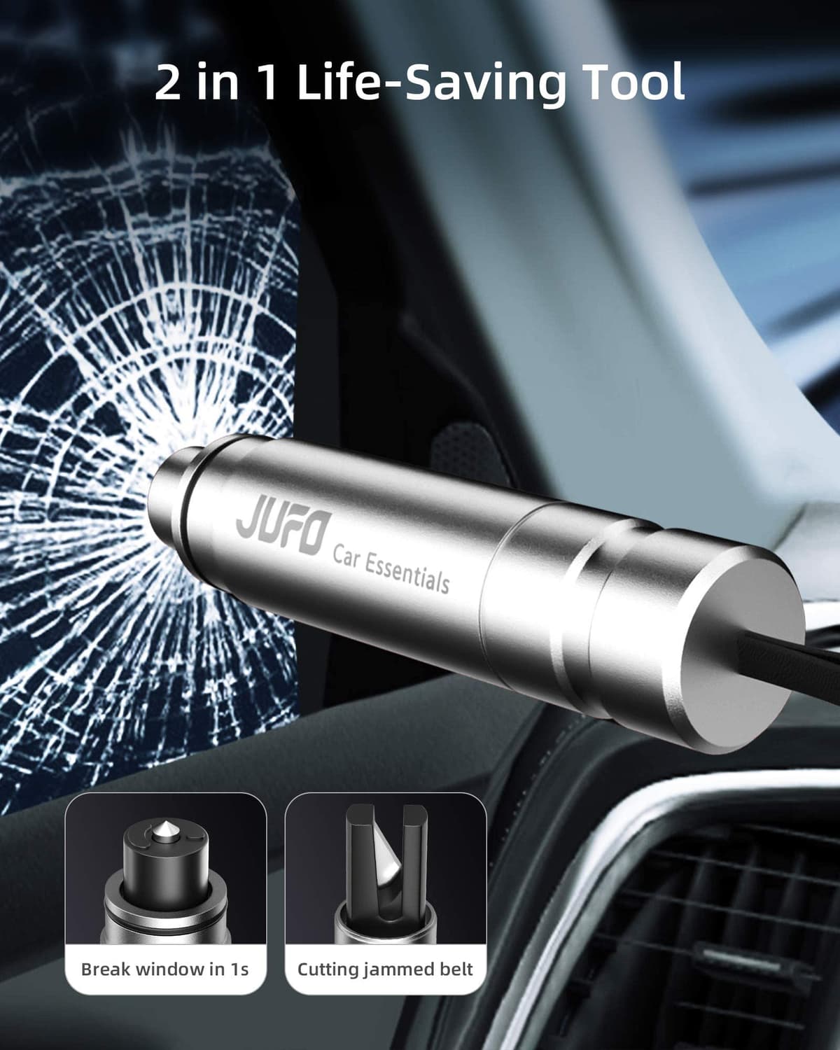 2 packs Car Escape Tool with Seat Belt Cutter Emergency Car Window Breaker Escape Safety Hammer (Silver+Silver) — view 2