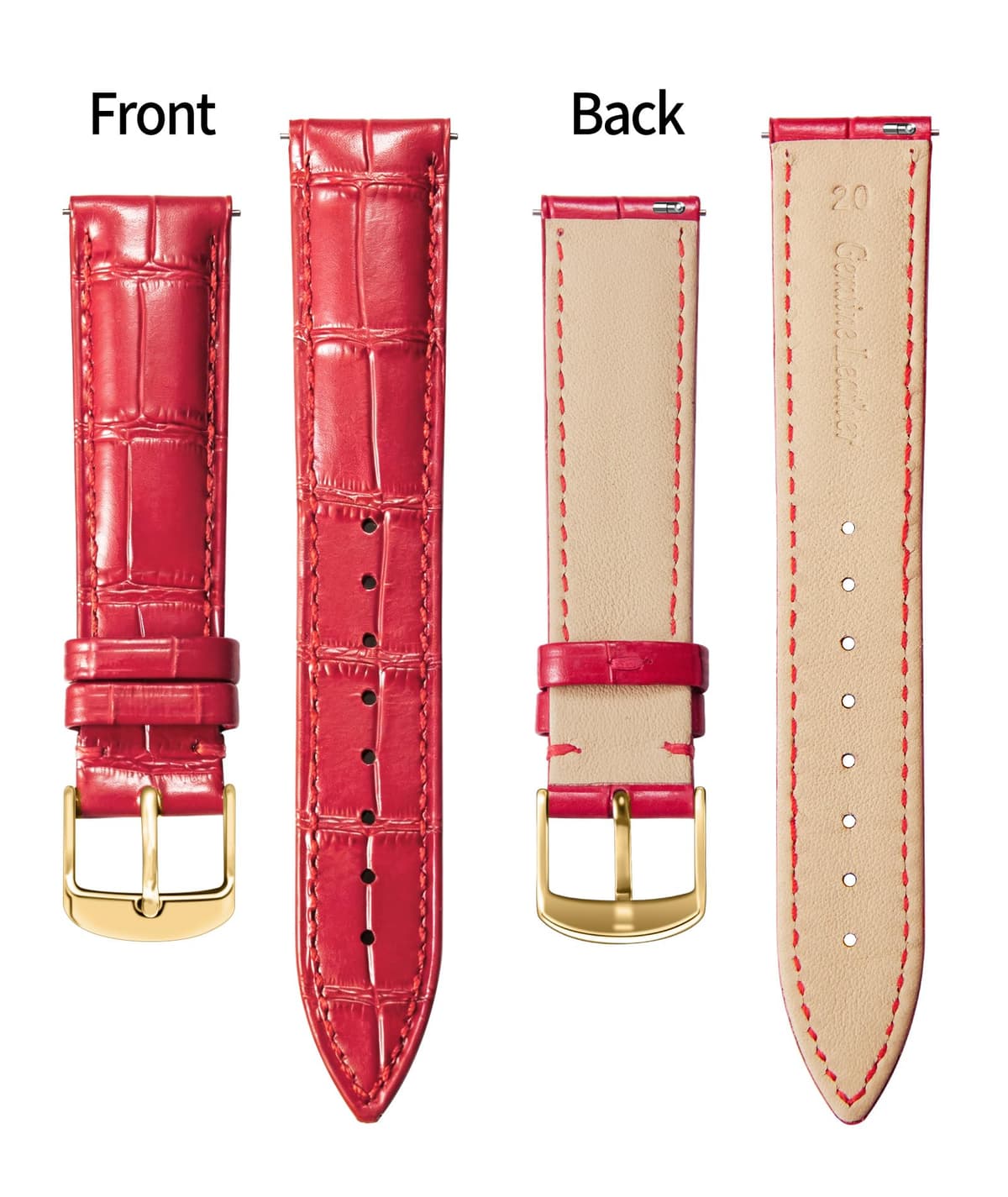 BINLUN Quick Release Leather Watch Straps Replacement Watch Bands Smart Watch Strap Crocodile Pattern in 10 Colors 13 Sizes with Silver/Gold/Rose-Gold Buckle for Men Women(10mm-24mm) — view 142