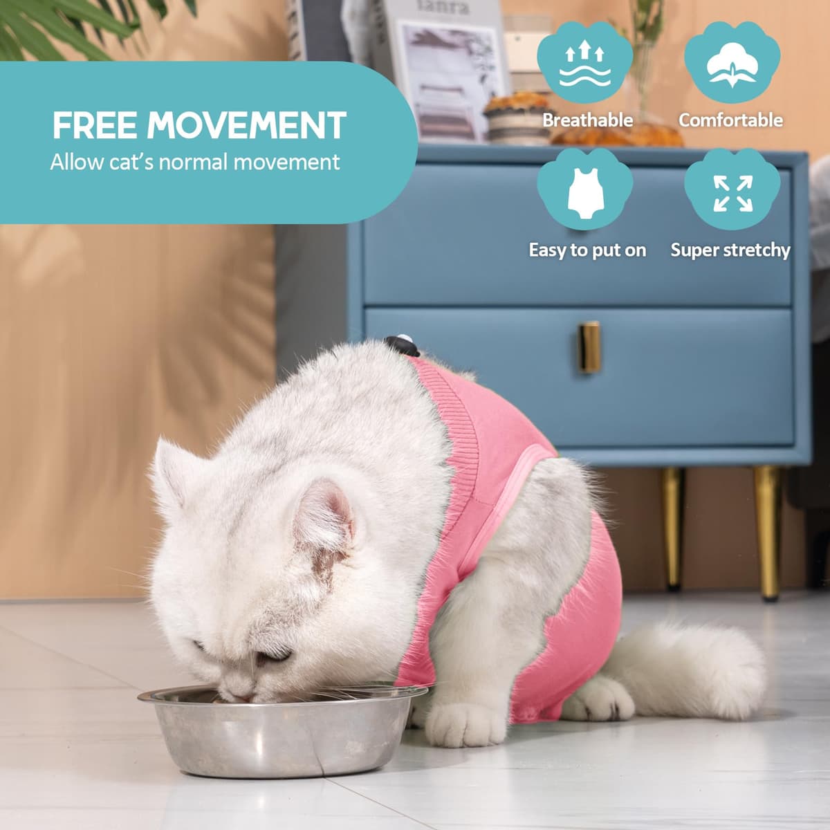 Avont Traje de Recuperación para Gatas Esterilizadas, Ropa Postoperatoria Protectora Antilamido, Chaleco para Cirugía y Heridas Abdominales (Rosa,S) — view 2