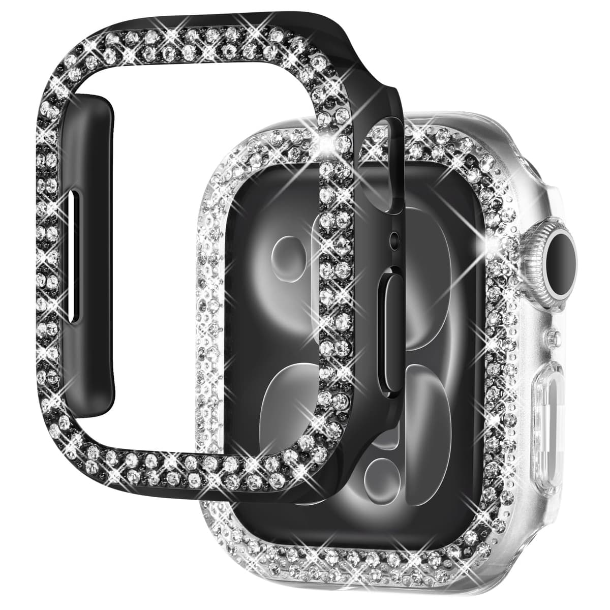 NewWays 2 Pack Compatible with Apple Watch Case 40mm Built-in Screen Protector,Women Diamond Bling Cases for iWatch Series SE(2025-2020) 6 5 4,Silver/Clear — view 7