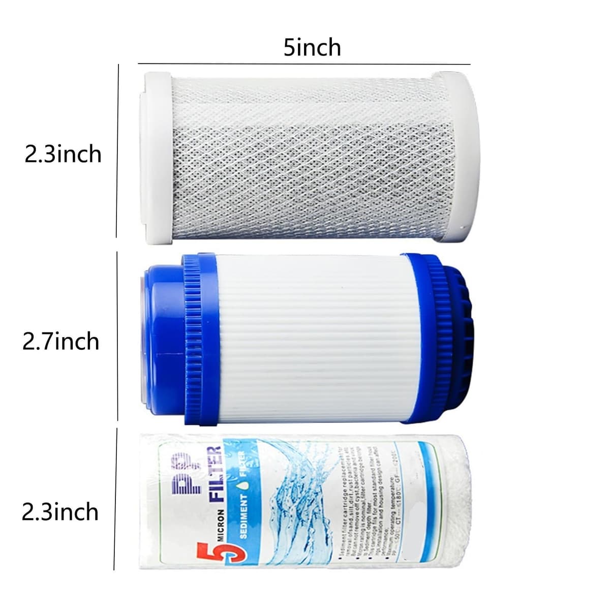 Cartucho repuesto 5 micras para sedimentos y carbón, 5" x 2,5", 5 pulgadas, carbón activado granular, para filtros agua para toda la casa. — view 2