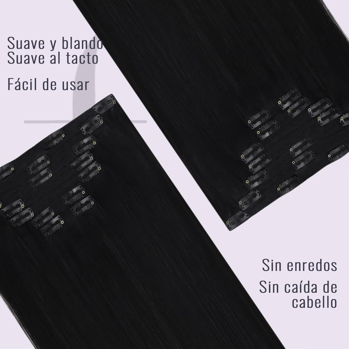 Fshine Extensiones de Clip de Pelo Natural Humano 7pcs 14 Pulgadas Extensiones Clip Pelo Natural Negro Natural Color 1B 120G — view 4