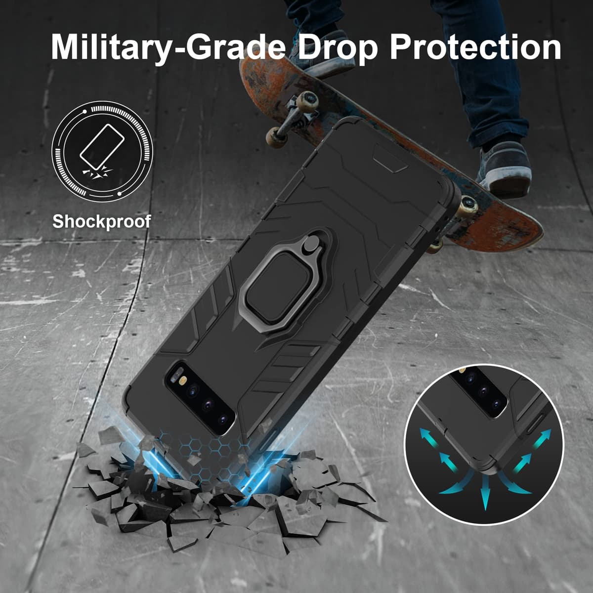 Funda para CMF Phone 2 Pro, Carcasa Antigolpes con Soporte anular metálico, Case Protectora de Grado Militar, Negro — view 266
