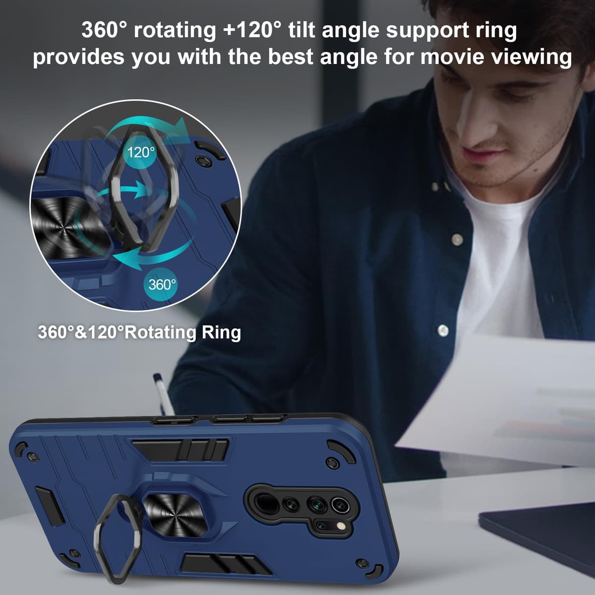 Funda para CMF Phone 2 Pro, Carcasa Antigolpes con Soporte anular metálico, Case Protectora de Grado Militar, Negro — view 181