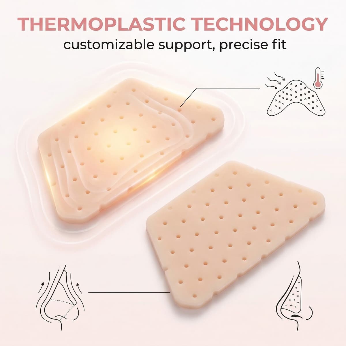 Pack de 2 Férulas Nasales Termoplásticas para Rinoplastia, Férula de Inmovilización Nasal Trapezoide Moldeable, Soporte de Nariz para Recuperación de Fracturas y Cirugía Estética, Color Piel — view 4