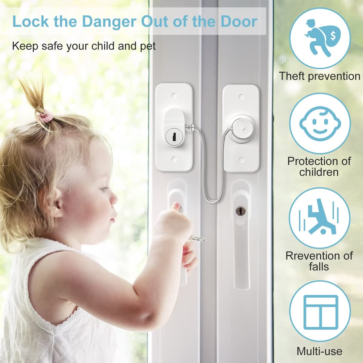 Window Safety Lock, Window Locks for UPVC AOSITE 2Pack No Drilling Window Restrictor Self Adhesive,Versatile Refrigerator Lock with Key Child Window Safety Locks Pet Safety Cable Lock for Childproof — view 4