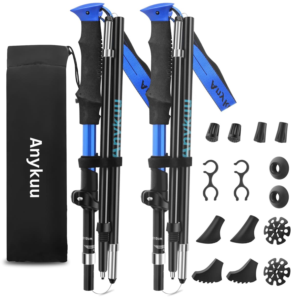Anykuu 7075 Bastones de Senderismo de Aleación de Aluminio 2pcs y EVA Bastones Trekking Bastones Marcha Nordica Plegables Ajustar la Longitud 110-130CM para Senderismo Viaje Alpinismo Trail — view 10