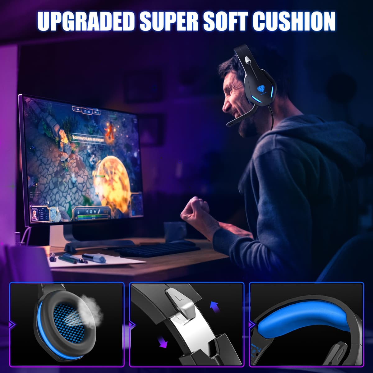 Stynice Gaming Headset with Microphone for Xbox PS5 PS4 PC - 3.5mm Jack Wired Headphones with Noise Cancelling Mic & LED - 50mm Audio Drivers & Soft Earpads — view 7