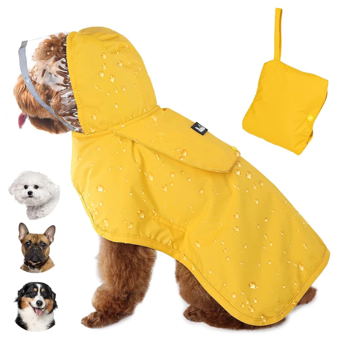 Lukovee Dog Raincoat, Adjustable Dog Rain Jacket with Clear Hooded Double Layer for Large Medium Small Dogs Puppies, Waterproof Rain Coat Poncho with Reflective Storage Pocket & Rim (Yellow,M) — view 16