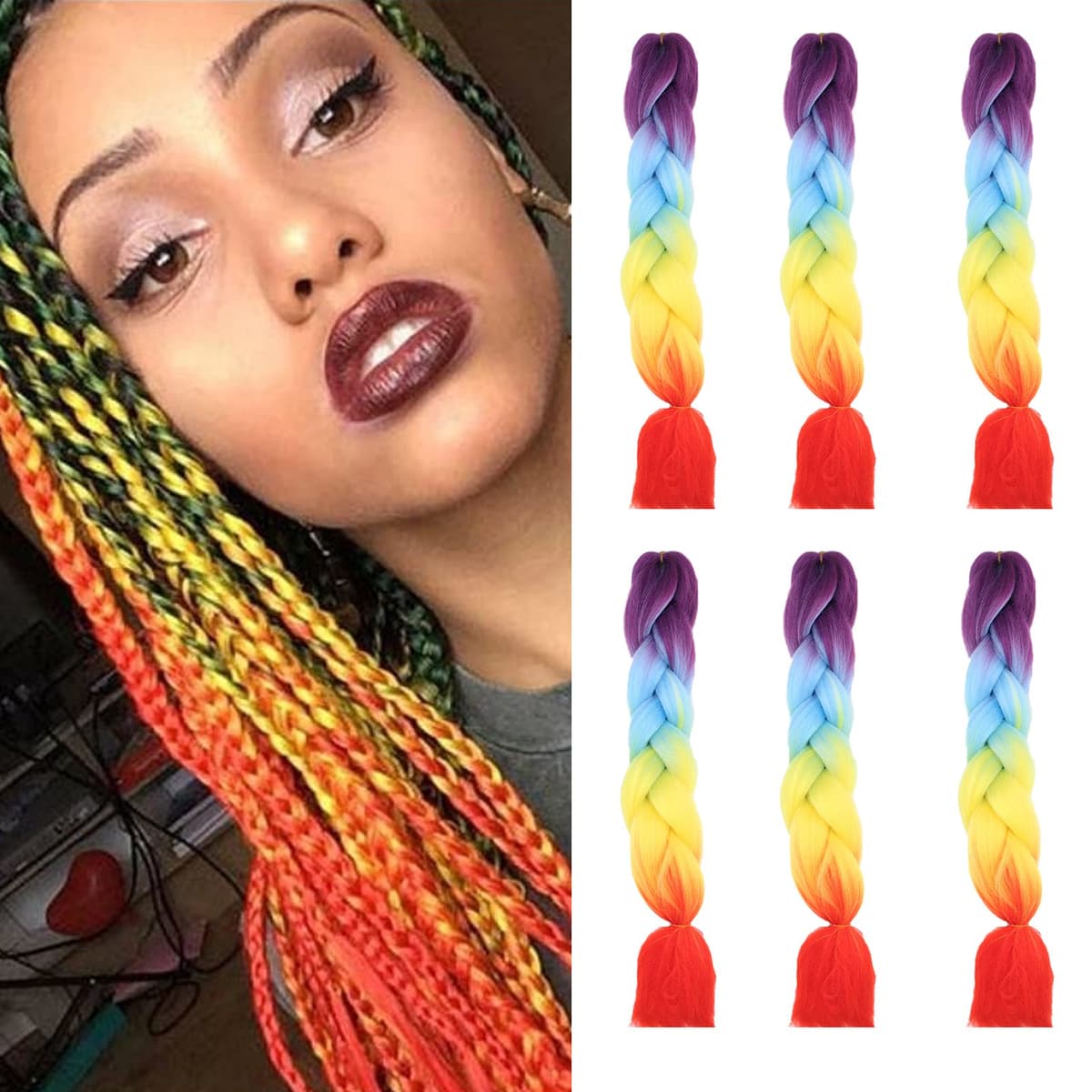 24" Braiding Hair Extension Jumbo Braids Synthetic 3bundles/pack Crochet Hair Afro Box Braid Heat Resistent (Dark Purple) — view 55