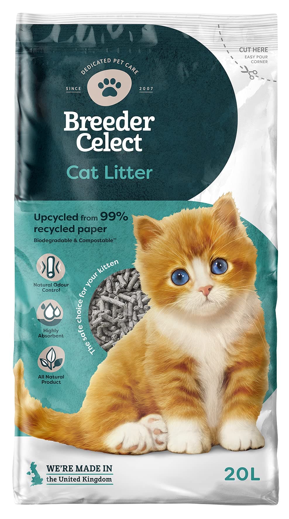 Breeder Celect All-Natural Cat Litter (30L) – 99% Recycled Paper, Highly Absorbent Kitten Cat Litter/Bedding, Excellent Odour Control, Non-Clumping, Biodegradable & Compostable — view 9