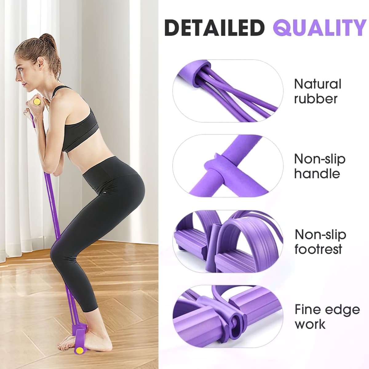 6-Tube Pedal Resistance Band with Handles - Sit Up Pull Rope for Full Body Workout, Home Gym Training, Yoga, and Pilates | Abdominal, Leg, Arm, Waist Toning & Slimming Equipment — view 3