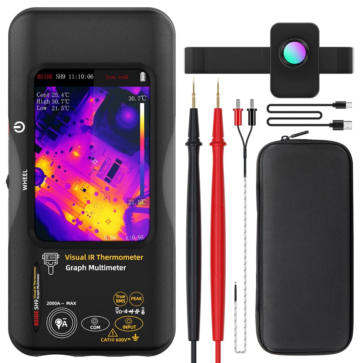 BSIDE SH9 Thermal Imaging Multimeter Dual Light Fusion Thermal Camera 428X320 IR Imaging ‌with Macro Lens & 20000 Counts Graphing Multimeter TRMS 3.98″ Touch Screen for PCB Electronics Industrial
