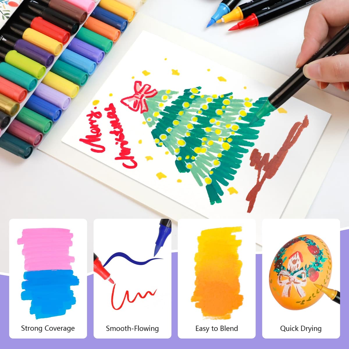 Artecho Lápices acrílicos de 24 colores, 0,5 – 5 mm, resistente al agua, doble punta (pincel y punta fina), con extremos dobles para pintura de roca, papel, madera, huevo, lienzo — view 4