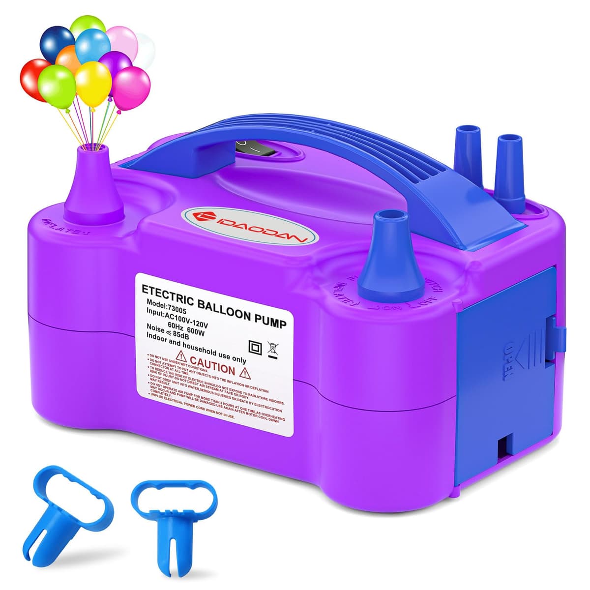 IDAODAN Electric Balloon Pump, Portable Electric Balloon Blower Machine Balloon Air Pump Dual Nozzle Rose Red 110V 600W Balloon Inflator for Party Decorations — view 11