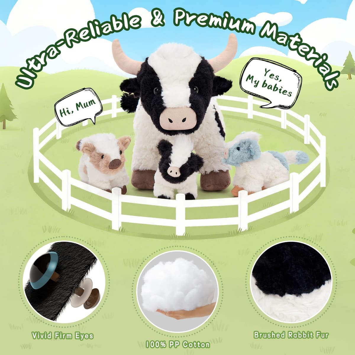 MorisMos Cow Soft Toy with Babies inside, Lifelike Cow Stuffed Animal Plush Cuddly, Kawaii Presents for Kids Girls Boys Birthday Party Decorations (52 cm) — view 4