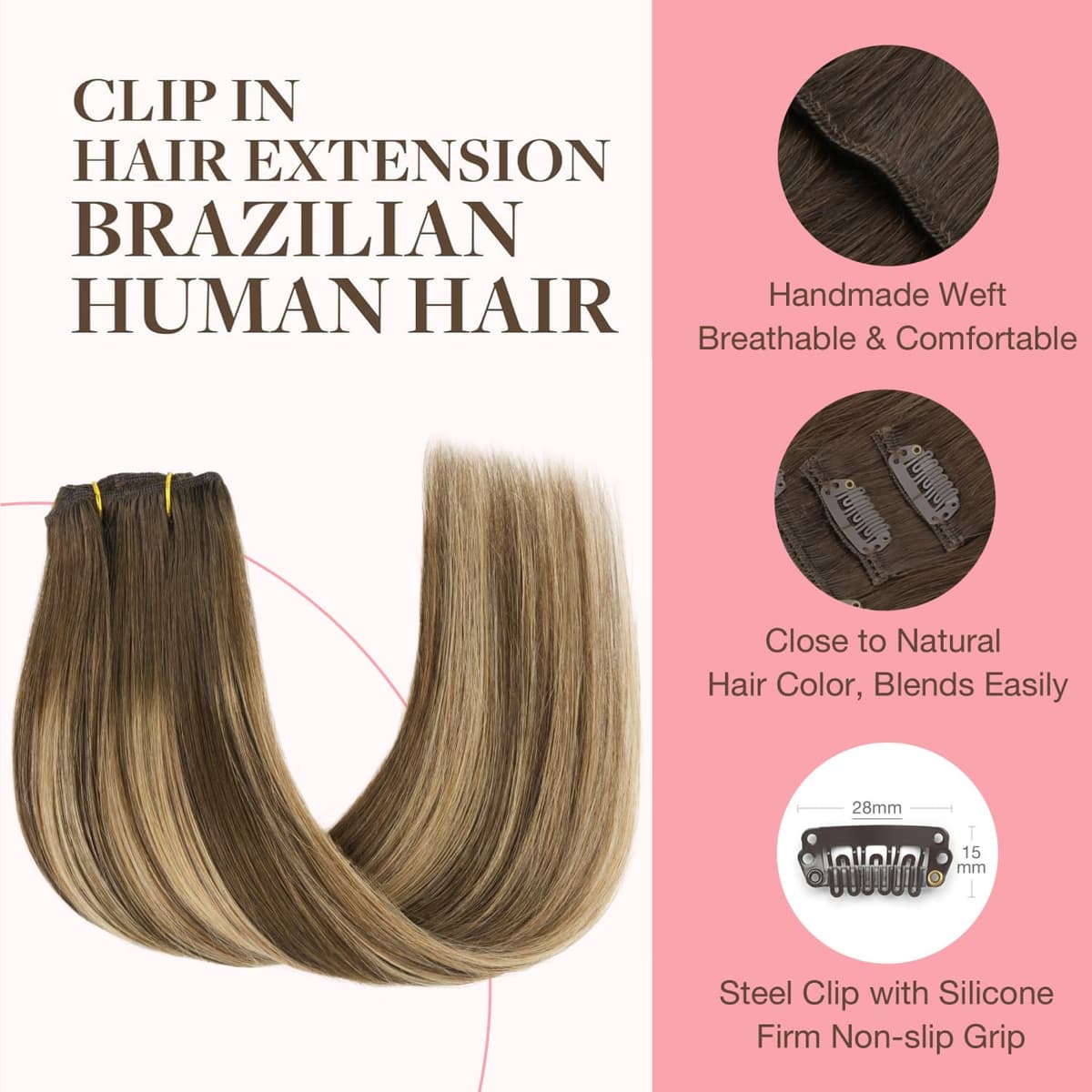 GOO GOO Clip in Hair Extensions Human Hair, 18inch 150g 9Pcs, #2 Dark Brown, Hair extensions for women, Human Hair Extensions Clip in — view 230