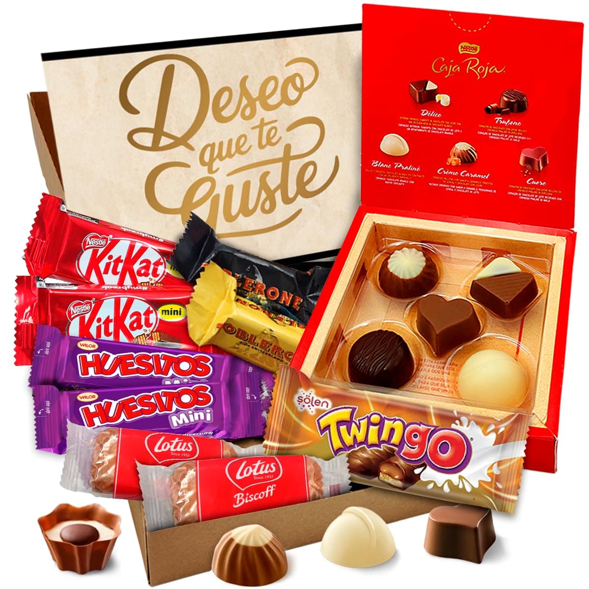 Cajita para Regalo con Chocolate Kinder Bueno, Bombones en forma de Corazon Rellenos, Kit Kat, Huesitos, Gominolas, y Mucho Más · Día de la Madre · Con Tarjeta y Texto Personalizada — view 9
