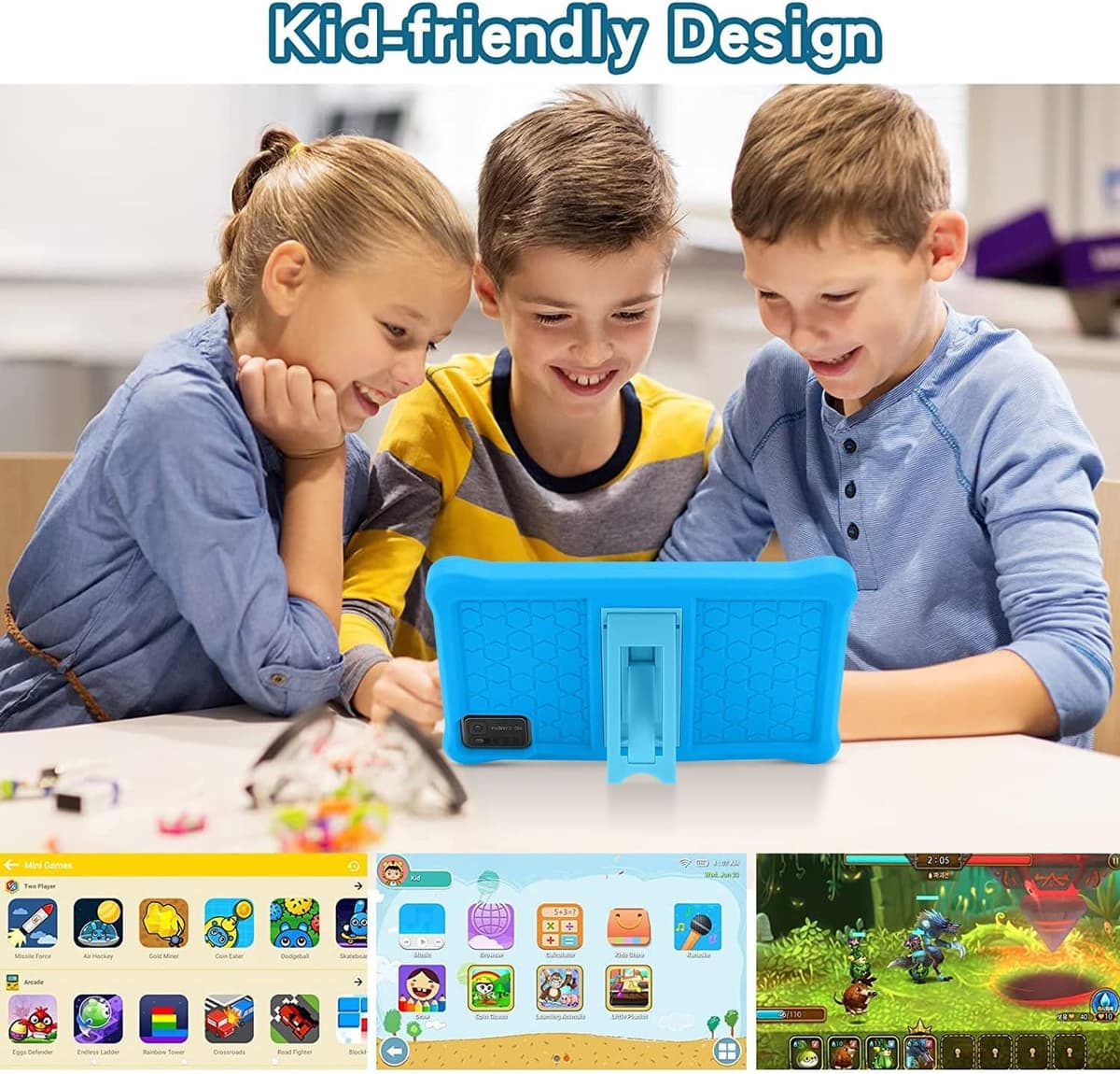 Tablet para Niños 7 Pulgadas, Tablet Android 13 con 8GB RAM 64GB ROM (mpliable 256 GB), Control Parental, Pantalla IPS HD, GMS Certified, WiFi, Tableta Niños Educativo con Funda de EVA (Azul) — view 5