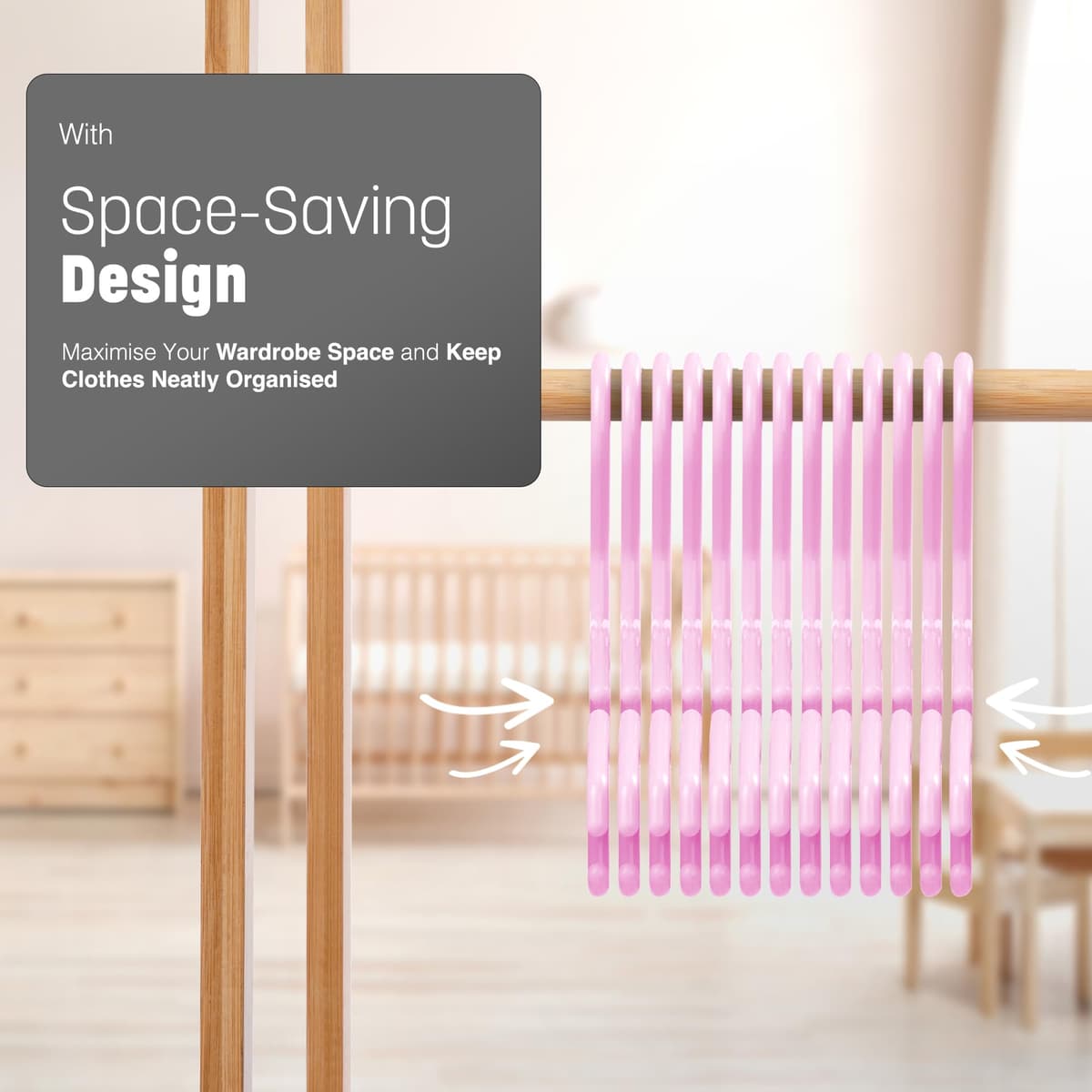 KEPLIN 36 Pack Children's Hangers, Plastic, Nonslip Baby Coat Hanger, Space Saving Tubular Hangers, More Storage for Kids Children Clothes Dresses (Pink) — view 3