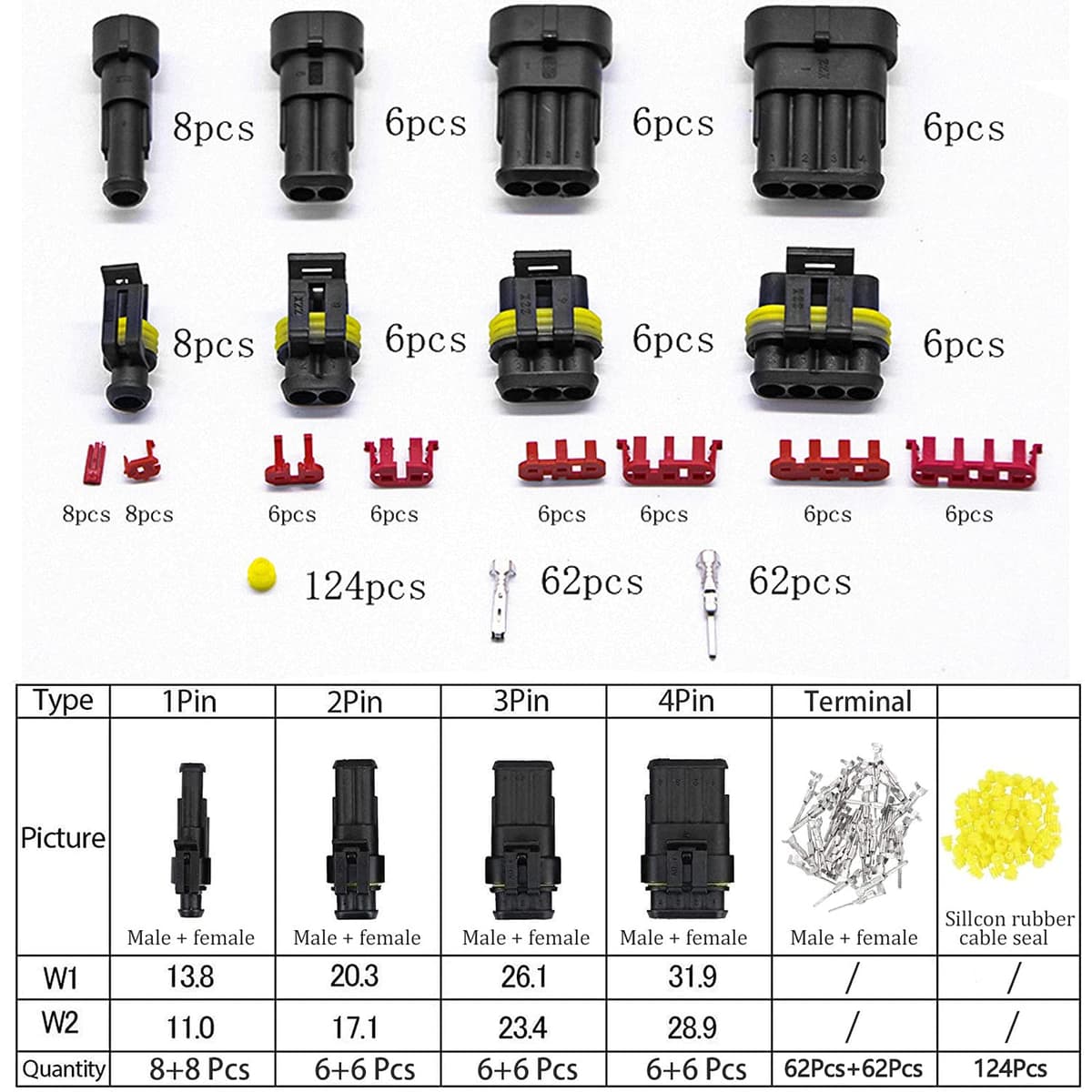 352 PCS Waterproof Electrical Connector Kit, 1 2 3 4 Pin Waterproof Car Wire Connector, Automotive Electrical Plugs and spark plug Connectors for Motorcycle Scooter Car Truck Boats — view 2