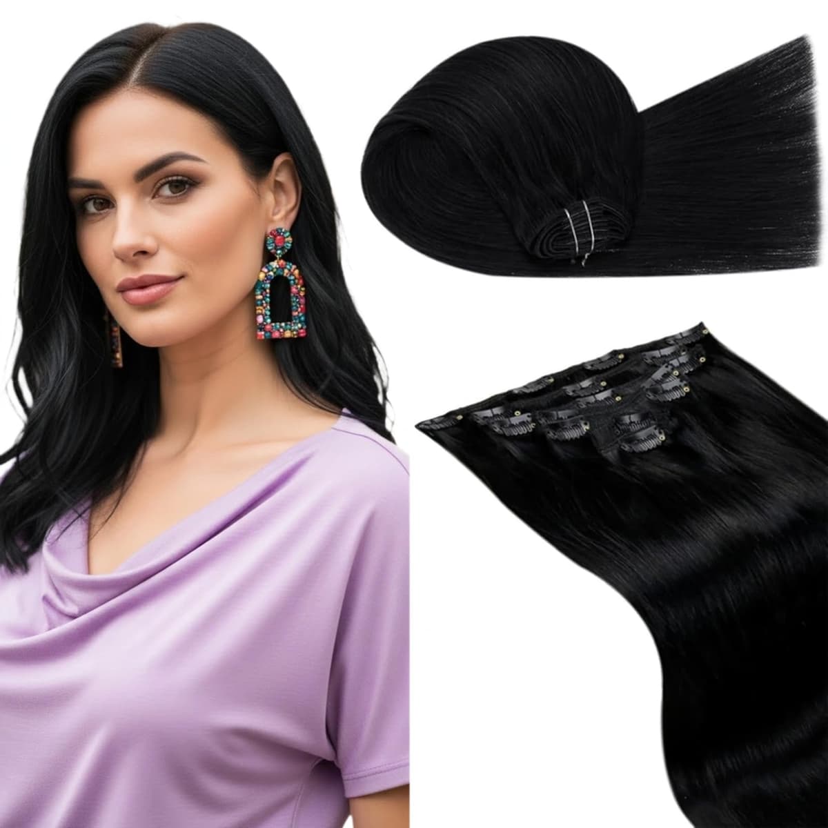 LaaVoo Hair Extensions Clip in Real Human Hair Brown Clip in Hair Extensions Dark Brown Remy Straight Hair Full Head Double Weft 80g 5pcs 14 Inch #4 — view 44