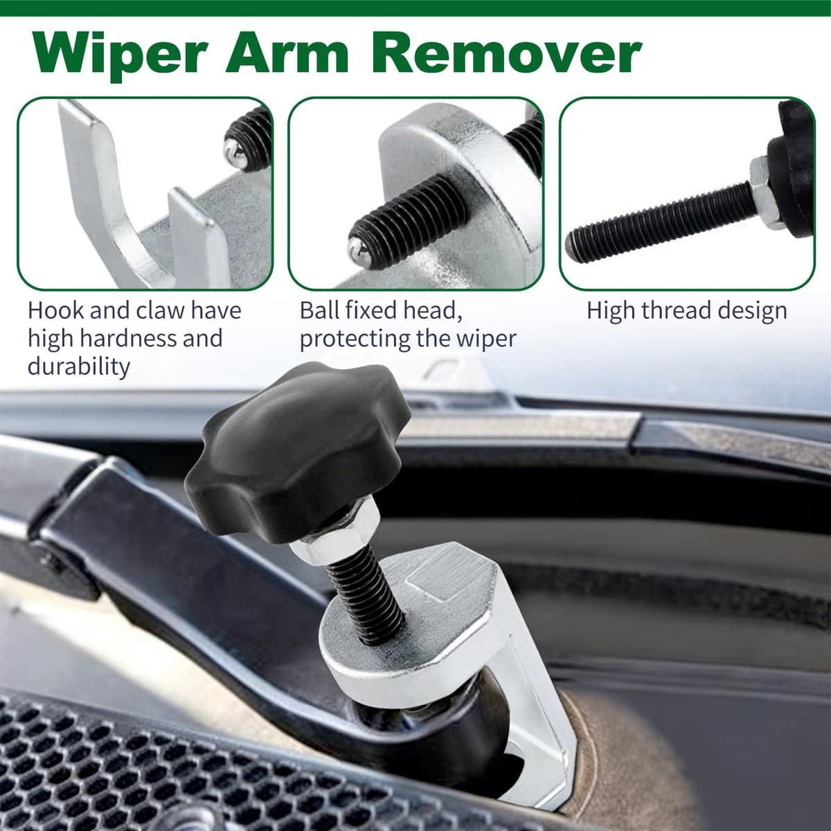 3 Piezas Extractor Profesional de Brazo Limpiaparabrisas, Herramienta de Extracción y Desmontaje, Acero al Carbono Tratado, Compatible con Coches, Furgonetas y Camiones Ligeros,Apertura Máxima 36 mm — view 4