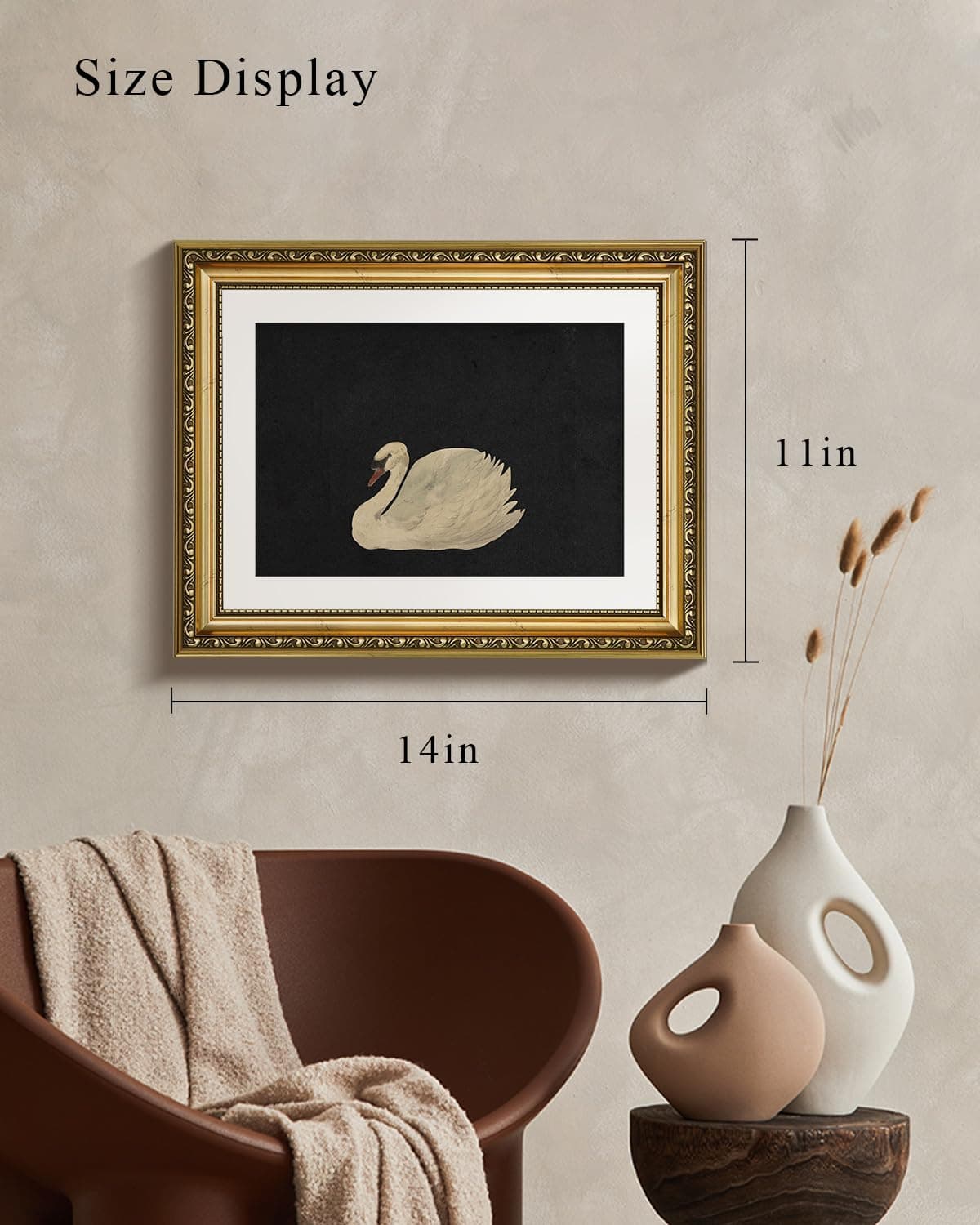 VIYYIEA Gold Framed Wall Art Canvas Print Home Decor Vintage Swan Decoration Grace Swan Art Painting Pictures Rustic Bathroom Wall Decor Animal Farmhouse Artwork for Living Room Bedroom Office 11x14in — view 3