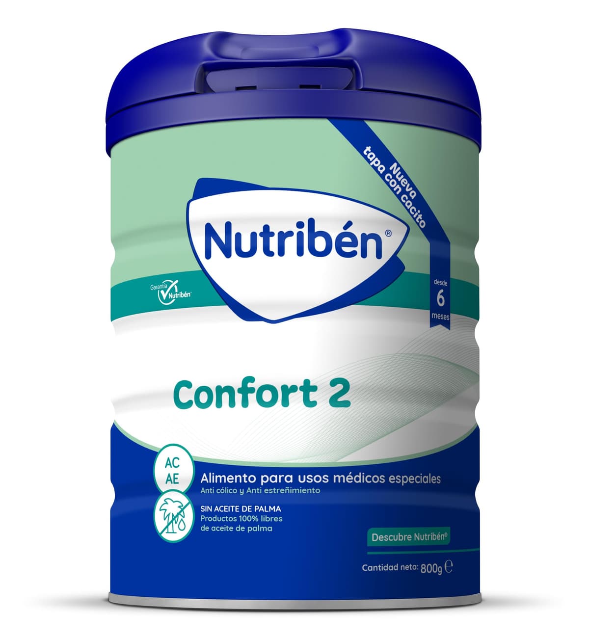 Nutribén Confort 2 - Leche en Polvo Bebé Anticólicos y Antiestreñimiento desde el Sexto Mes | Fuente de Aminoácidos y Péptidos | sin Aceite de Palma | con Cacito Dosificador | 1 Bote de 800g